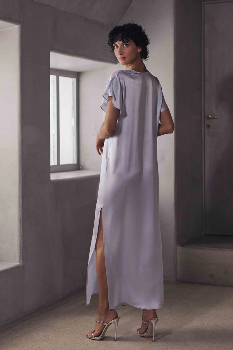 Marjolaine Branda Long Silk Nightshirt with Lace