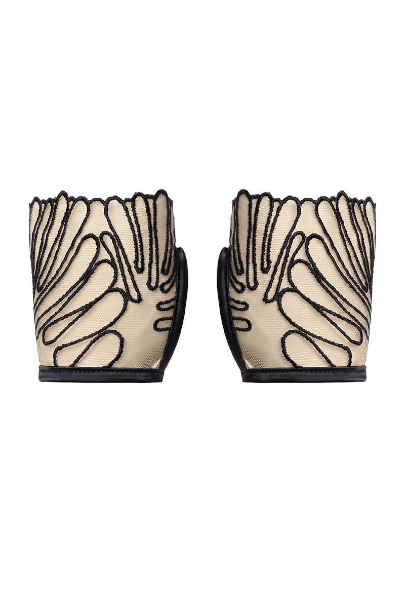 Prelude, Rouge Interdit embroidered tulle and satin fingerless gloves